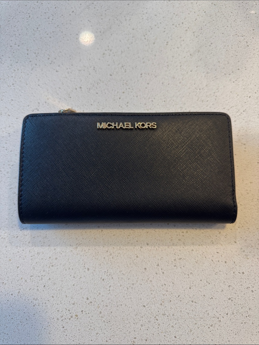 Michael Kors Black Saffiano Wallet with Gold Logo